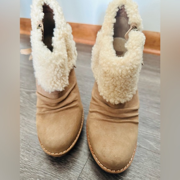 UGG “Georgette” Women Stiletto Platform Ankle Nubuck Fur Upper Boots Tan Size 9 - Picture 4 of 9